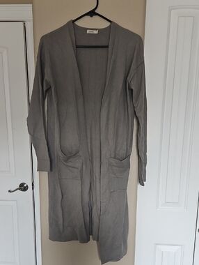 Inherit Light Greenish Gray Open Front Long Cardigan